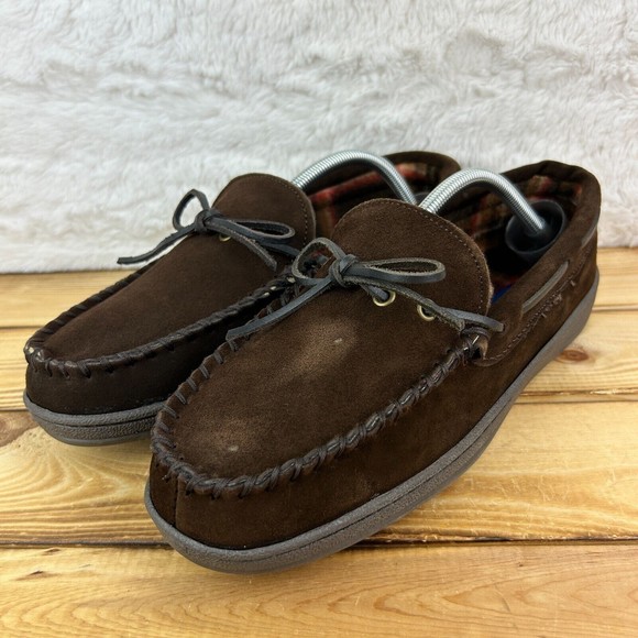 Nunn Bush Mens Size 10 Slippers Eddie Mocassin Brown Leather Faux Fur Plaid - Picture 6 of 14